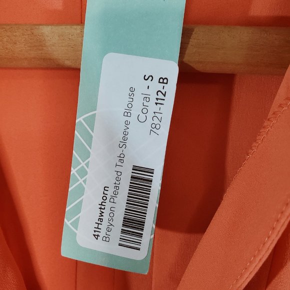 41 Hawthorne Breyson Pleated Tab-Sleeve Coral Orange Blouse S - Picture 4 of 12